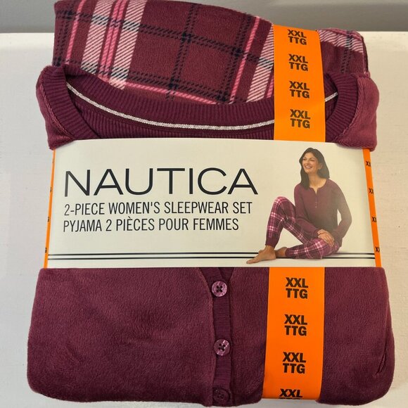 Nautica Women's Dark Pink Henley Silky Fleece Pyjama Set - NWT - Picture 5 of 6